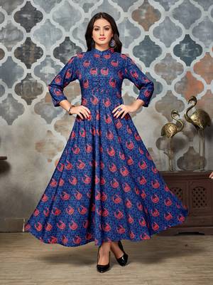 Blue printed rayon kurti 1