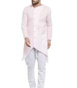 Designer Pink Linen Kurta With Aligarh Pyjama For Men By Treemoda