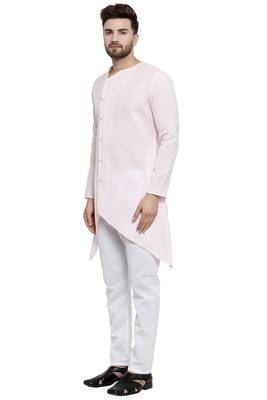 Designer Pink Linen Kurta With Aligarh Pyjama For Men By Treemoda 3