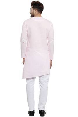 Designer Pink Linen Kurta With Aligarh Pyjama For Men By Treemoda 4