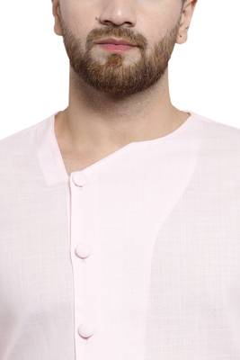 Designer Pink Linen Kurta With Aligarh Pyjama For Men By Treemoda 5