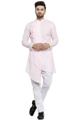 Designer Pink Linen Kurta With Aligarh Pyjama For Men By Treemoda 1