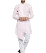 Designer Pink Linen Kurta With Aligarh Pyjama For Men By Treemoda