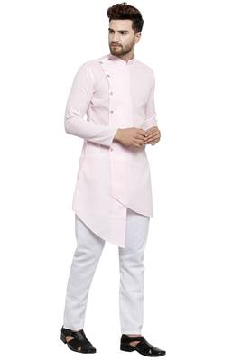 Designer Pink Linen Kurta With Aligarh Pyjama For Men By Treemoda 2