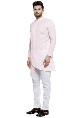 Designer Pink Linen Kurta With Aligarh Pyjama For Men By Treemoda 3
