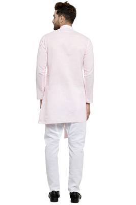 Designer Pink Linen Kurta With Aligarh Pyjama For Men By Treemoda 4