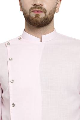 Designer Pink Linen Kurta With Aligarh Pyjama For Men By Treemoda 5