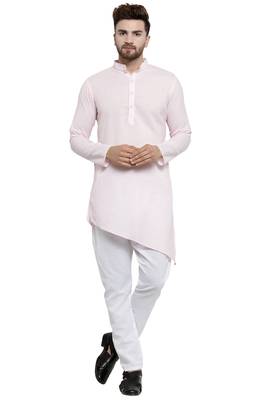 Designer Pink Linen Kurta With Aligarh Pyjama For Men By Treemoda 1