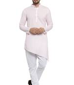 Designer Pink Linen Kurta With Aligarh Pyjama For Men By Treemoda