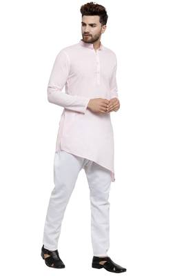 Designer Pink Linen Kurta With Aligarh Pyjama For Men By Treemoda 2