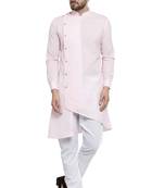 Designer Pink Linen Kurta With Aligarh Pyjama For Men By Treemoda