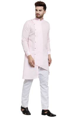 Designer Pink Linen Kurta With Aligarh Pyjama For Men By Treemoda 3