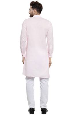 Designer Pink Linen Kurta With Aligarh Pyjama For Men By Treemoda 5