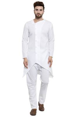 Designer White Linen Kurta With Aligarh Pyjama For Men By Treemoda 1