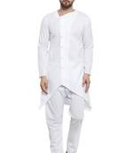 Designer White Linen Kurta With Aligarh Pyjama For Men By Treemoda