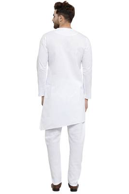 Designer White Linen Kurta With Aligarh Pyjama For Men By Treemoda 4