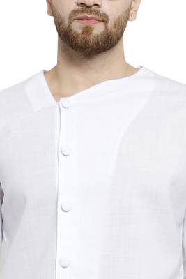 Designer White Linen Kurta With Aligarh Pyjama For Men By Treemoda 5