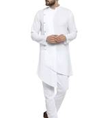 Designer White Linen Kurta With Aligarh Pyjama For Men By Treemoda