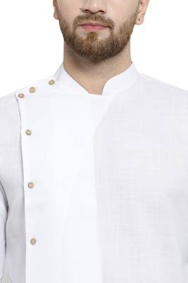 Designer White Linen Kurta With Aligarh Pyjama For Men By Treemoda 5
