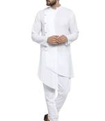 Designer White Linen Kurta With Churidar Pyjama For Men By Treemoda