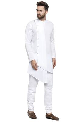 Designer White Linen Kurta With Churidar Pyjama For Men By Treemoda 2