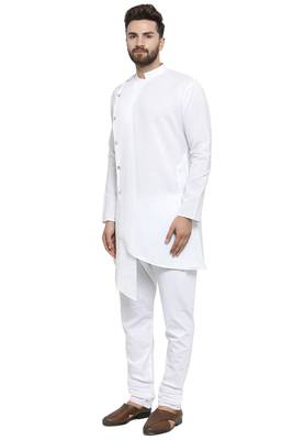 Designer White Linen Kurta With Churidar Pyjama For Men By Treemoda 3