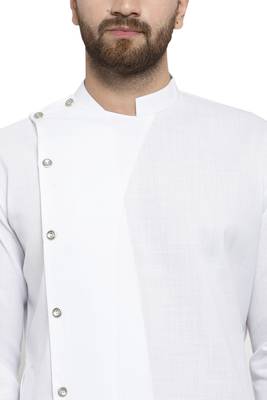 Designer White Linen Kurta With Churidar Pyjama For Men By Treemoda 5