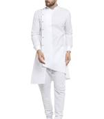 Designer White Linen Kurta With Churidar Pyjama For Men By Treemoda