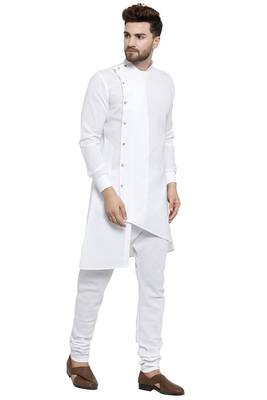 Designer White Linen Kurta With Churidar Pyjama For Men By Treemoda 2