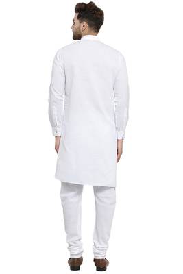 Designer White Linen Kurta With Churidar Pyjama For Men By Treemoda 4