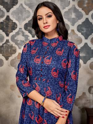 Blue printed rayon kurti 5