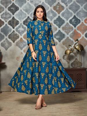 Blue printed rayon kurti 1