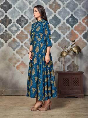 Blue printed rayon kurti 2