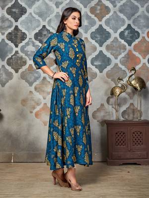 Blue printed rayon kurti 4