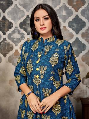 Blue printed rayon kurti 5