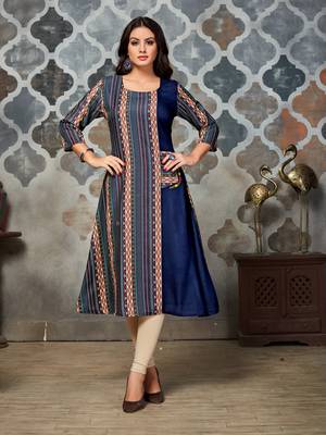 Blue embroidered rayon kurti 1