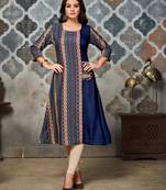 Blue embroidered rayon kurti