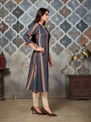 Blue embroidered rayon kurti 4