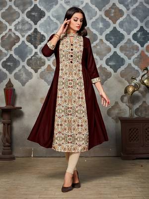 Brown printed rayon kurti 1