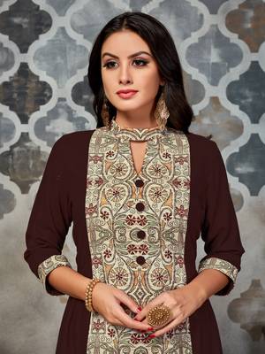 Brown printed rayon kurti 4
