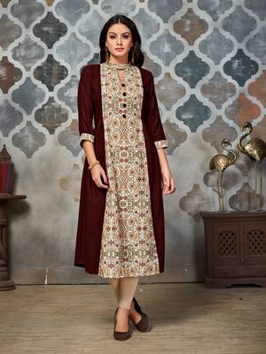 Brown printed rayon kurti 5