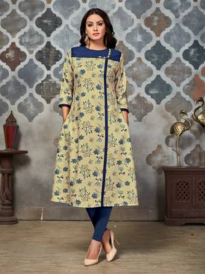 Beige embroidered rayon kurti 1
