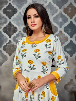 White printed rayon kurti 5
