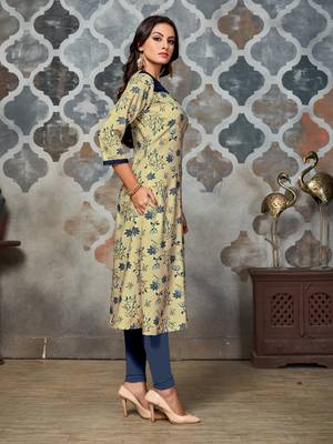 Beige embroidered rayon kurti 4