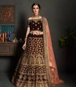 Maroon Embroidered Velvet Unstitched Lehenga With Dupatta