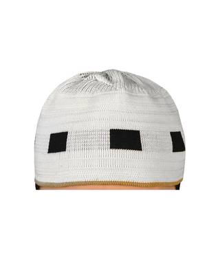 white islamic prayer cap with black box pattern 1