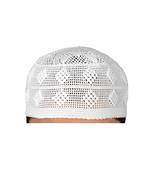 white islamic prayer cap with rhombus pattern