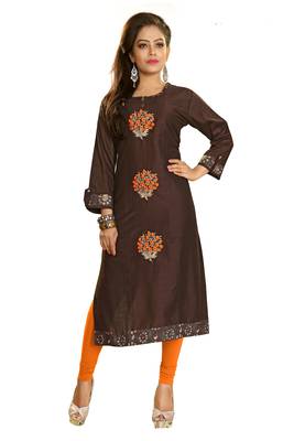 Brown Embroidered Cotton Kurti 1