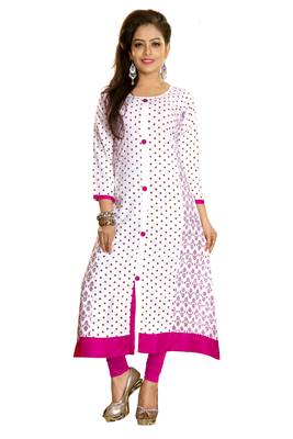 White Printed Rayon Long Kurtis 1