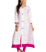 White Printed Rayon Long Kurtis